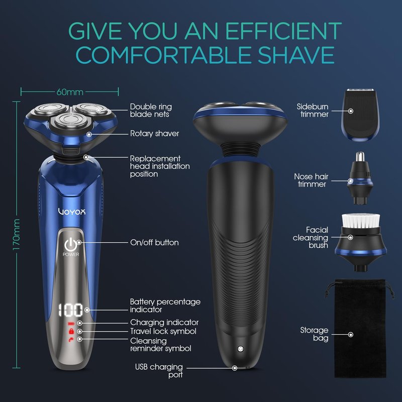 VOYOR Electric Razor for Men Cordless Shavers for Shaving with face sideburn Nose Ear Hair Rechargeable Wet Dry Waterproof TX410 New (New Version)