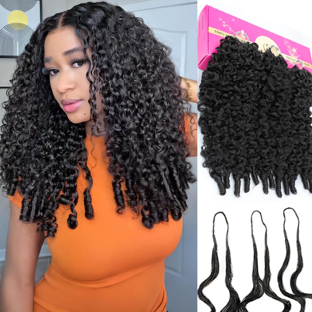 Human Crochet Hair for Black Women - 20 Inch Burmese Curly Pre-Looped | Natural Black, Reusable Bundles