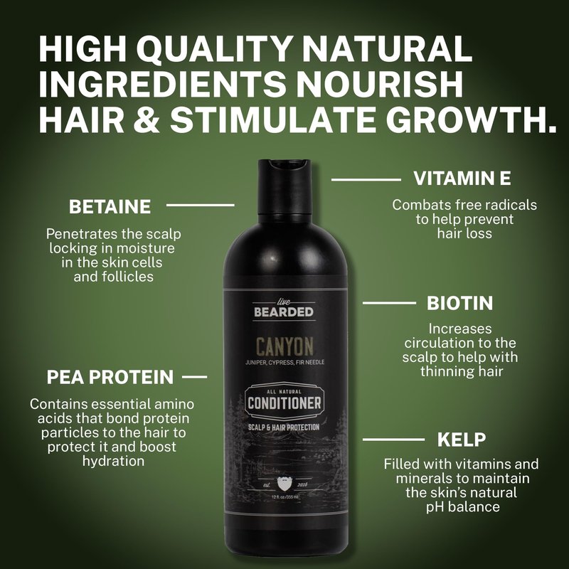 Live Bearded All-Natural Conditioner for Men - Promotes Hair Growth - Thinning and Hairloss - Deep Conditioning, Moisturizing | Canyon Scent - Juniper, Cypress, Fir Needle