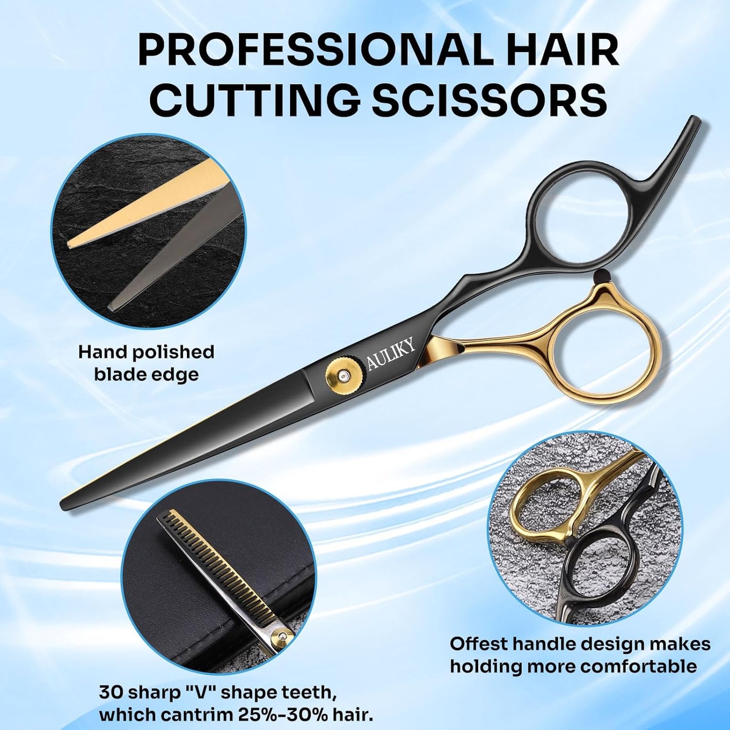 Professional Hair Cutting Scissors Set - 15 Pcs Stainless Steel Shears Kit for Barbers & Home Use | Thinning Scissors for Men, Women, Kids