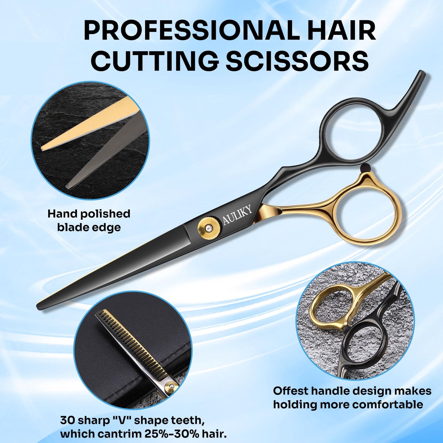 AULikY Hair Cutting Scissors Shears Kits, 15 Pcs Professional Stainless Steel Hairdressing Shears Set Thinning Scissors for Barber/Salon/Home/Men/Women/Kids/Adults
