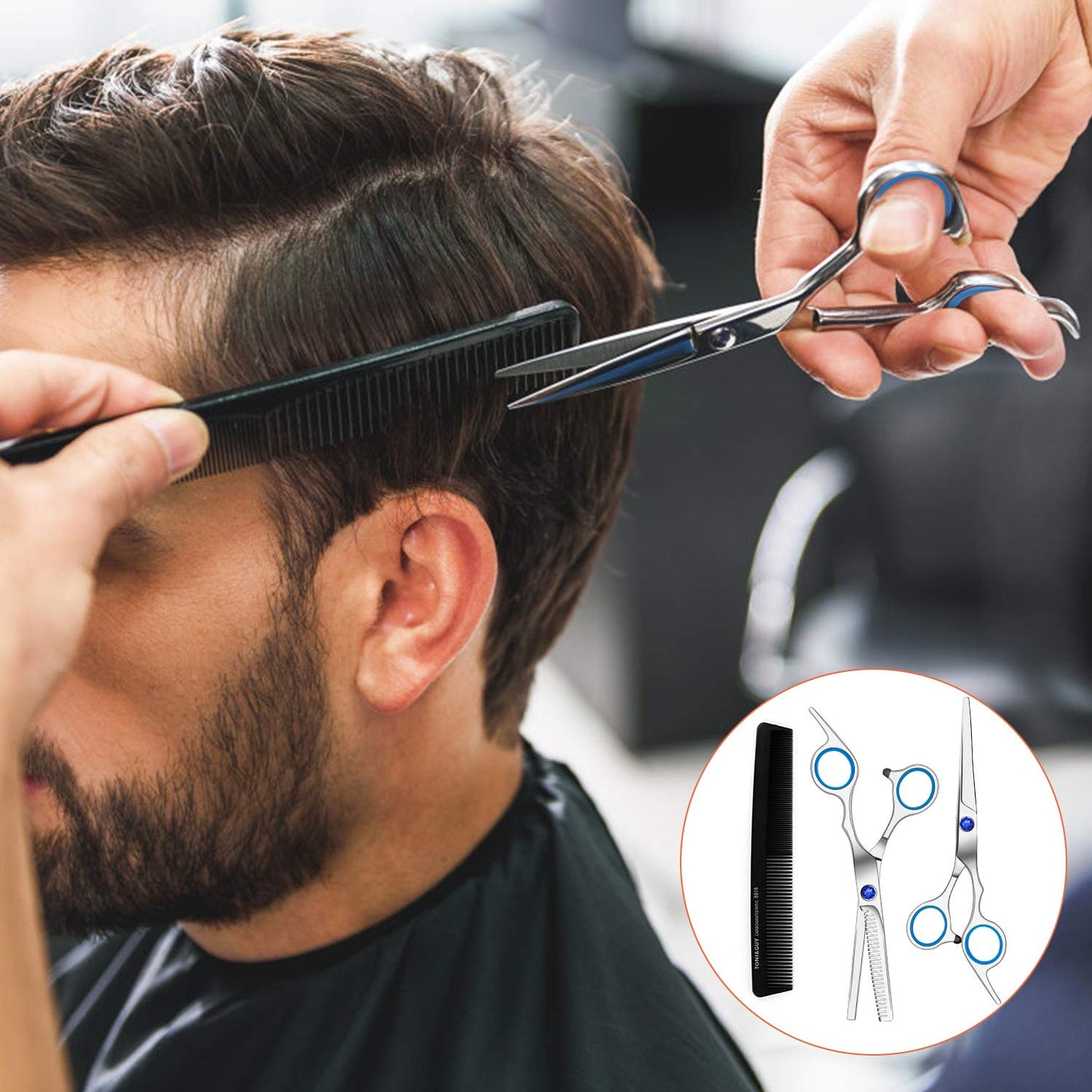 Sapphire Hair Cutting Scissors Set - 11 PCS Professional Stainless Steel Thinning Shears for Salon & Home Use