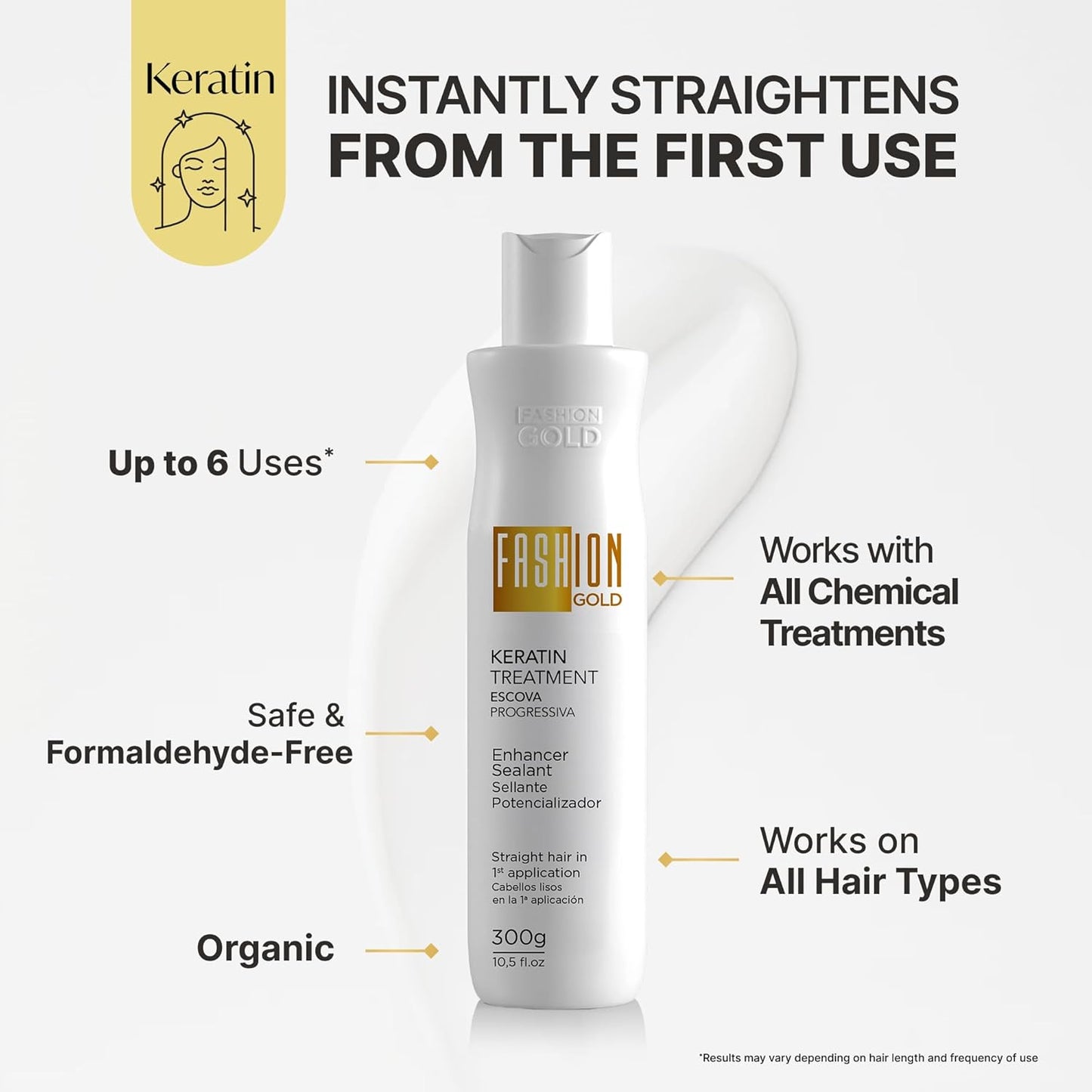 Keratin Hair Treatment - Brazilian Smoothing Formula for Frizz Control | 300g, 6 Uses