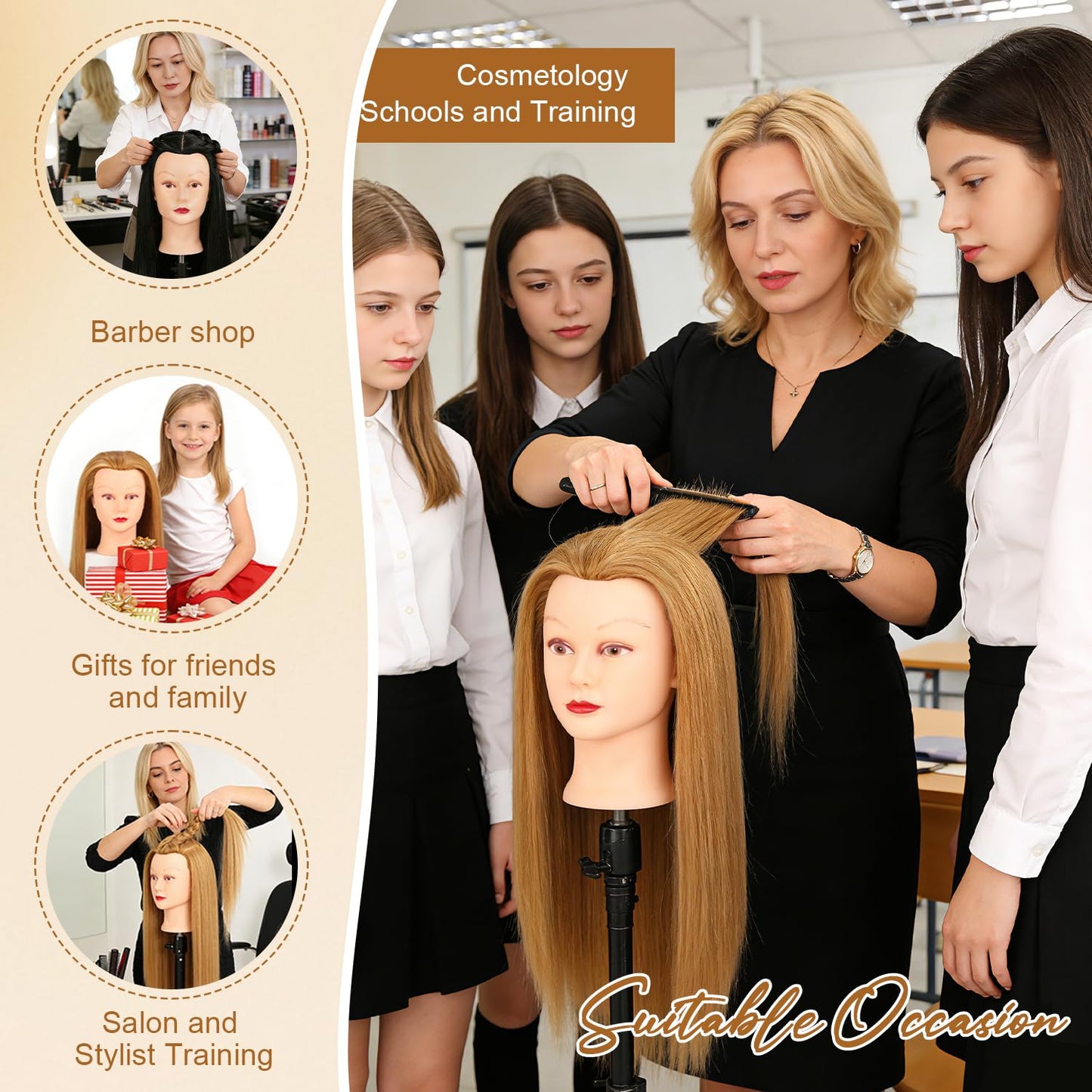 Mannequin Head - 80% Human Hair Styling Practice Tool | 28-Inch for Curling, Braiding, Cutting in Multiple Colors