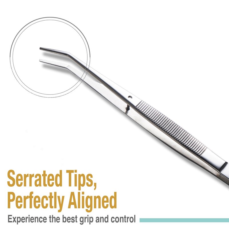 Beaditive 6-inch Sewing Machine Tweezers Set (3-PC) Serrated Bent Tips | Professional Grade, High Precision | Stainless Steel