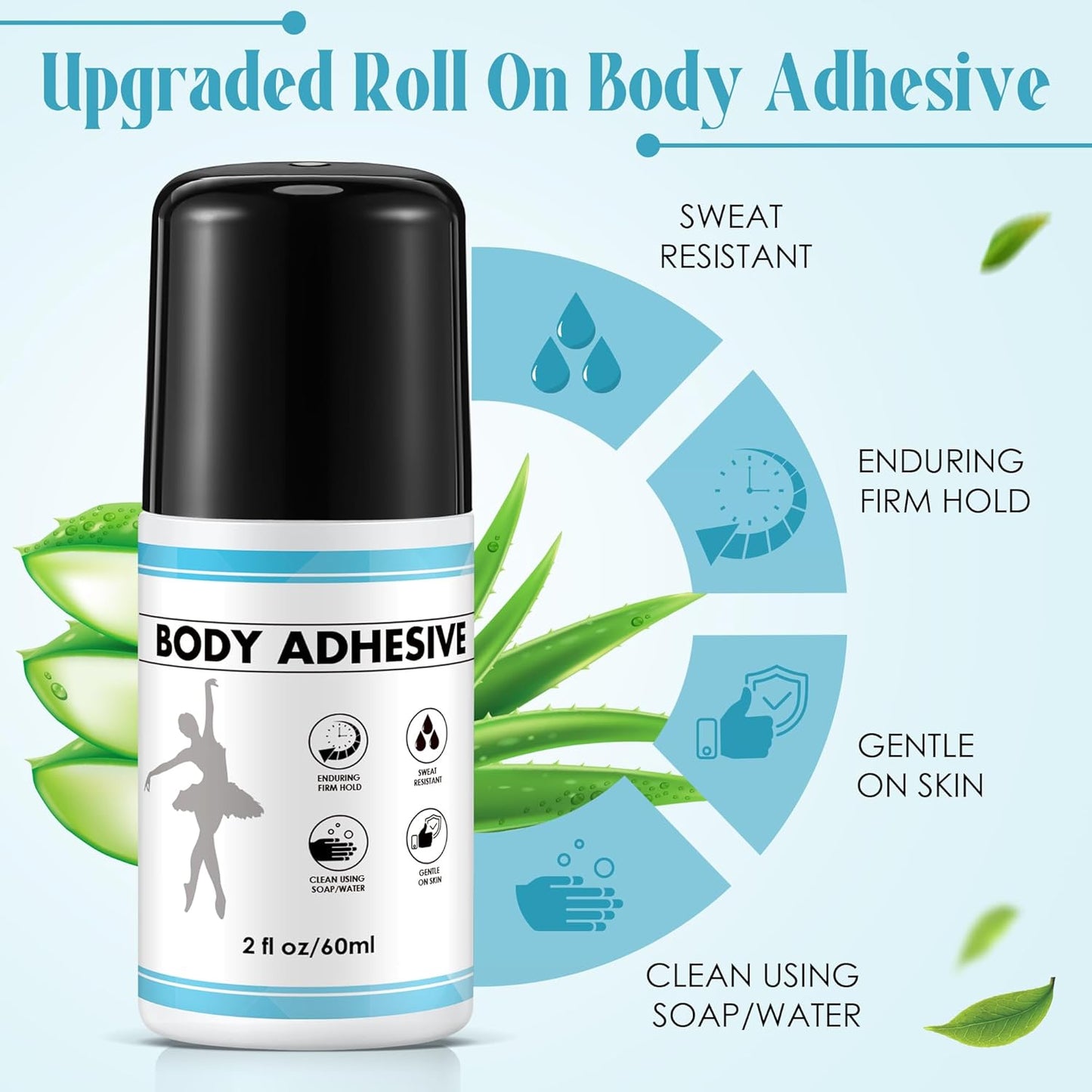 Roll-On Body Adhesive for Dancers - Sweat Resistant & Water Wash Off | 2oz Fashion Butt Glue Applicator