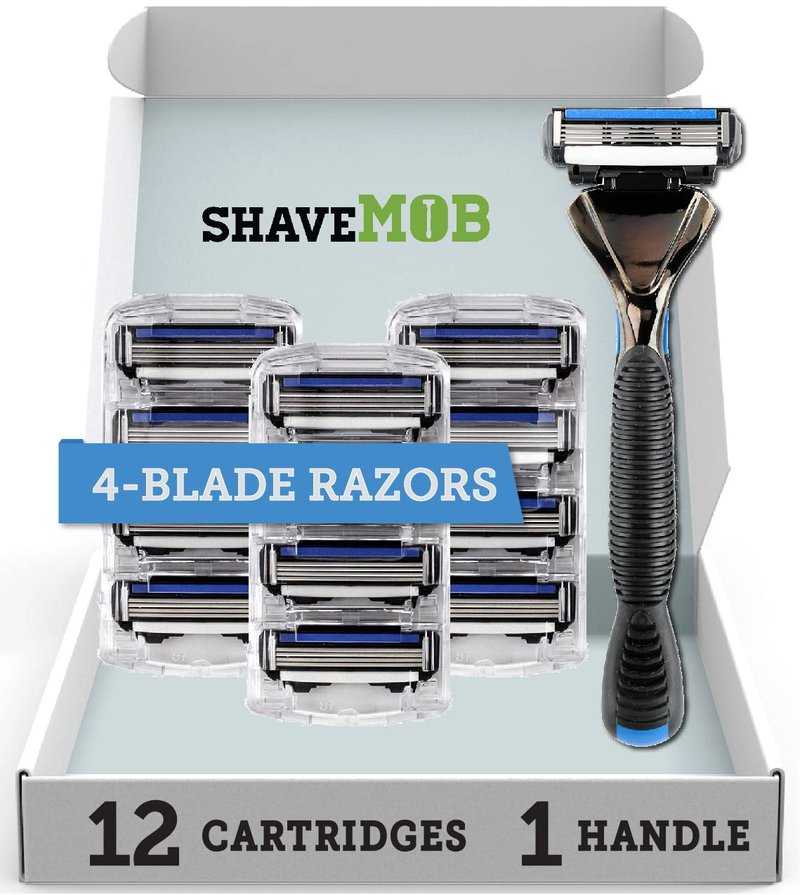 ShaveMOB 4-Blade Men's Razor Kit (Flex Head Handle + 12 Refills) - The Average Joe Shaving Kit