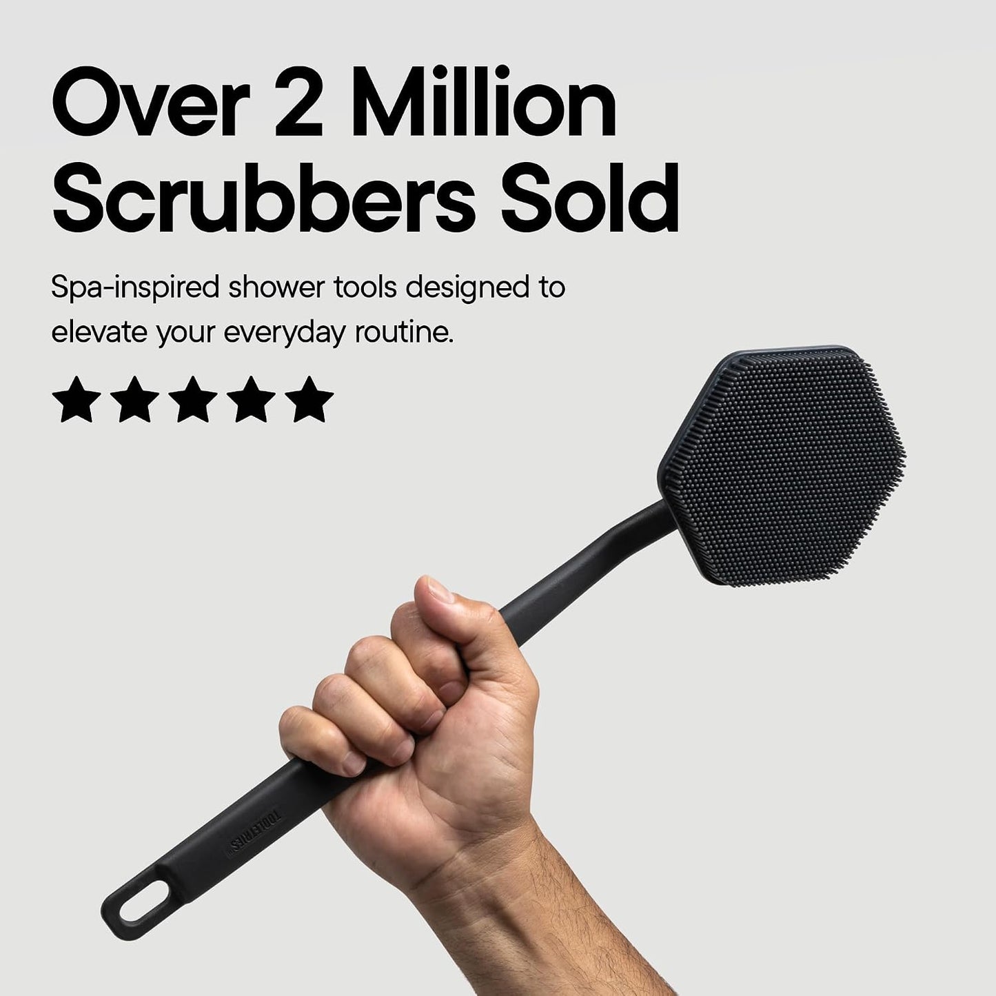 Silicone Back Scrubber for Shower - Exfoliating Bath Brush with Long Ergonomic Handle & Non-Slip Grip | Charcoal Color