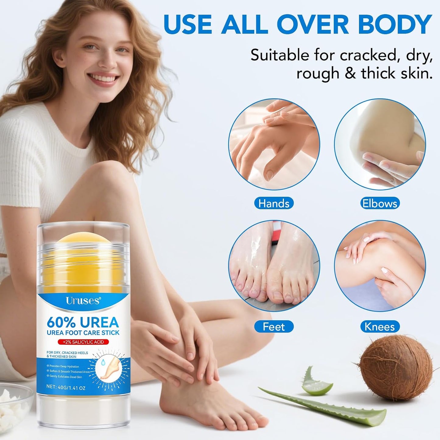 Urea Cream 60% with Salicylic Acid - Foot Care Stick for Callus Removal | Moisturizing Balm for Dry Cracked Heels & Feet