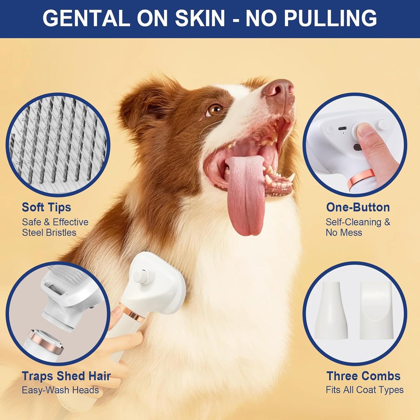 Pet Hair Dryer Brush - 3-in-1 Portable Blower & Slicker for Dogs and Cats | Adjustable Temp & Overheat Protection