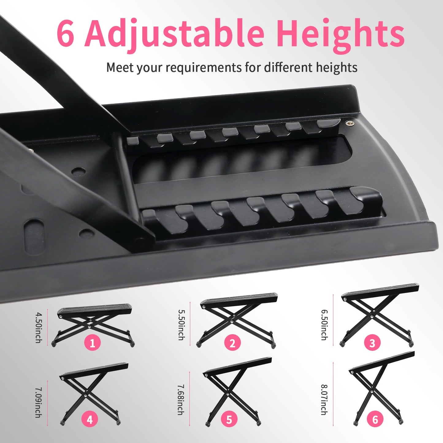 Pedicure Foot Rest, 6-Height Adjustable Non-Slip Foot Stand for Easy at Home Pedicures, Foldable Stool