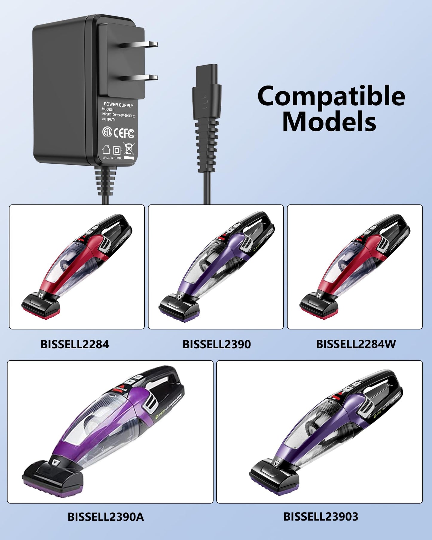 Charger for Bissell Pet Hair Eraser Charger, Charging Cord for Bissell 2390A 2390 23903 2284W 2284 Cordless Handheld Vacuum, Replacement for Power Cord P/N 1614206