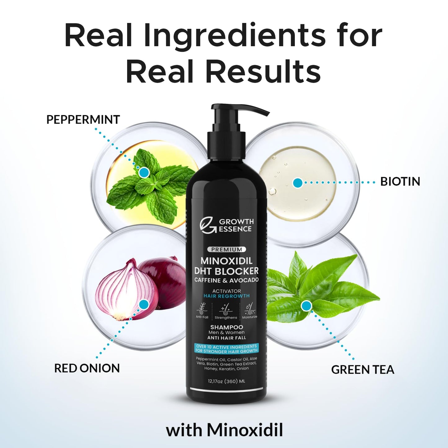 Twopack Thickening Hair Regrowth Shampoo for Thinning Hair - Enriched with Minoxidil, Biotin, Caffeine, Castor Oil & Onion - Supports Hair Growth and Strength for Men & Women - DHT Blocker Formula