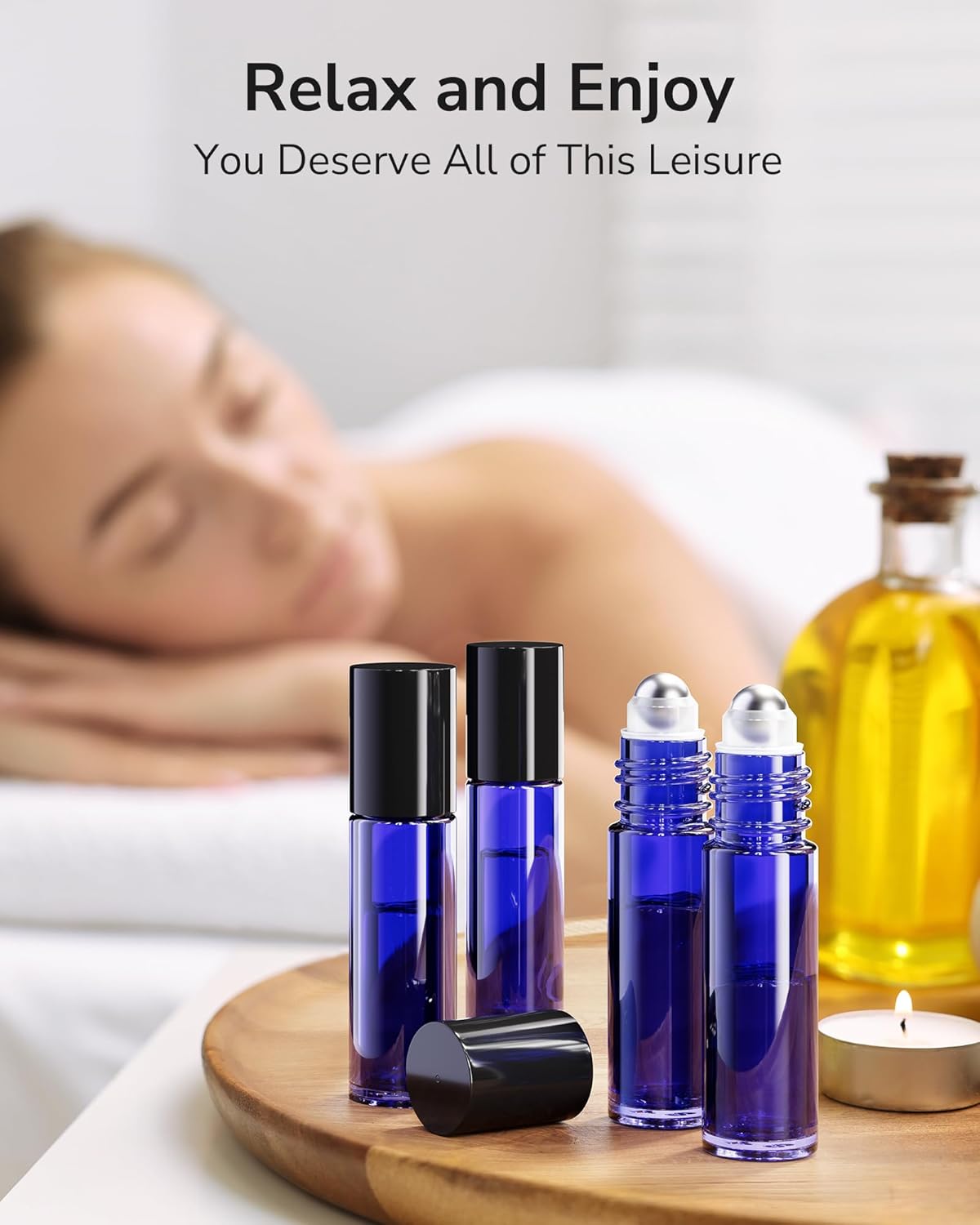Essential Oil Roller Bottles - 48 Pack 10ml Cobalt Blue Glass with Stainless Steel Roller Balls | Includes 10 Extra Roller Balls & Labels