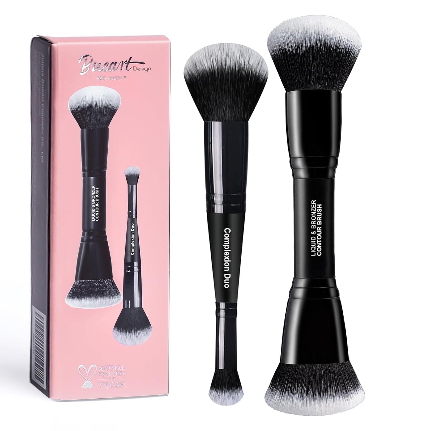 Complexion Duo Brush Set - Ultra-Soft Double-Ended Makeup Brushes for Foundation & Bronzer | Vegan & Cruelty-Free