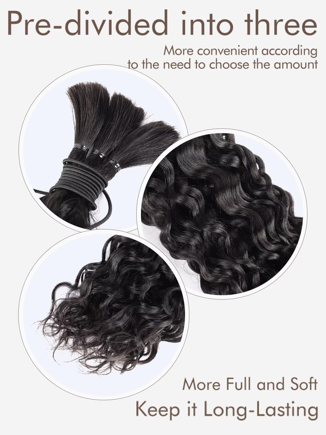 Human Braiding Hair, Miracle Knots Feather Human Crochet Hair 55g 21.5 Inch Deep Water Wave Human Hair for Braiding 12A Brazilian Virgin Curly Human Hair Extensions for Wet and Wavy Braiding Hair