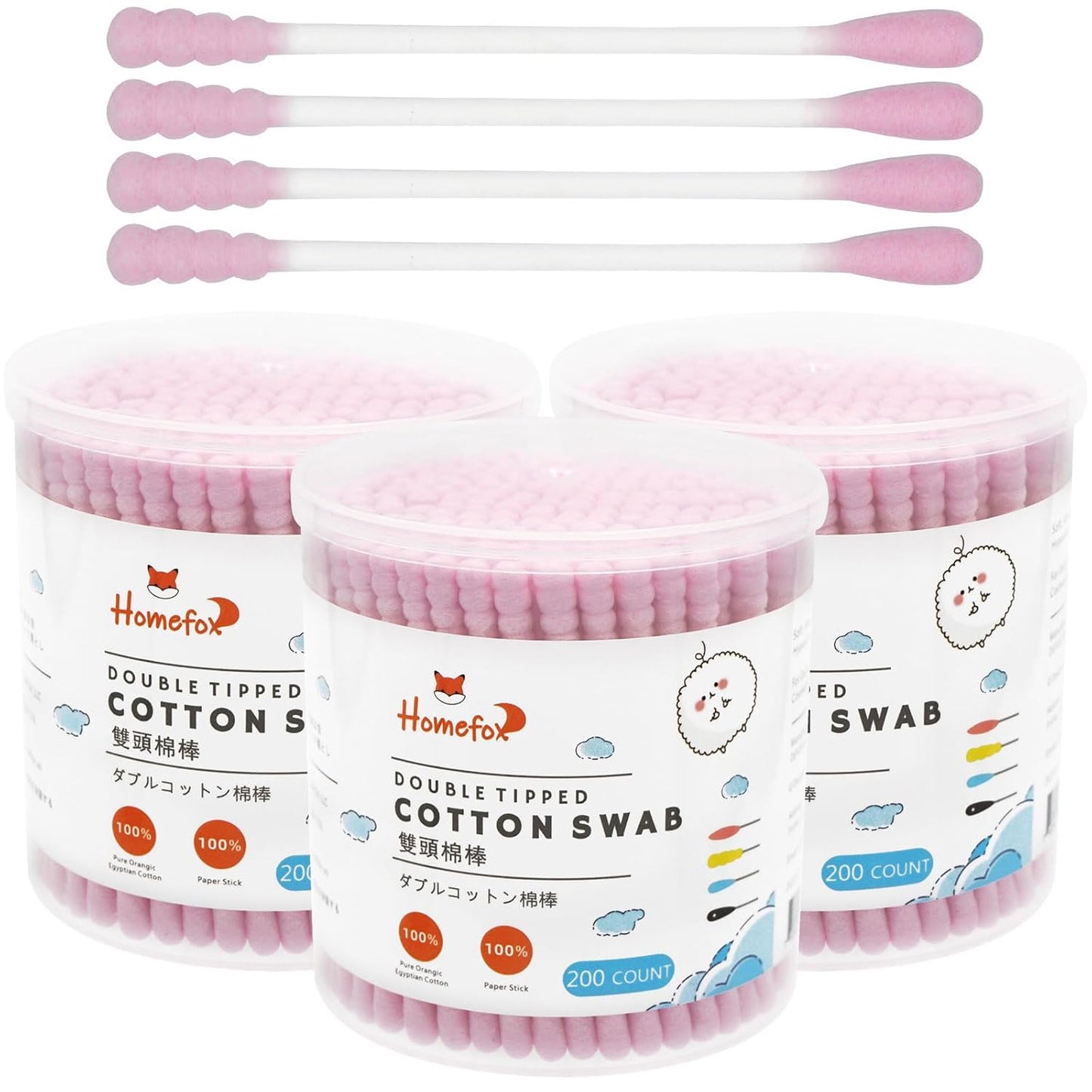 Blue Cotton Swabs - 200 Count Organic Spiral Cotton Buds | Lint-Free, Soft Tips, Double-Sided