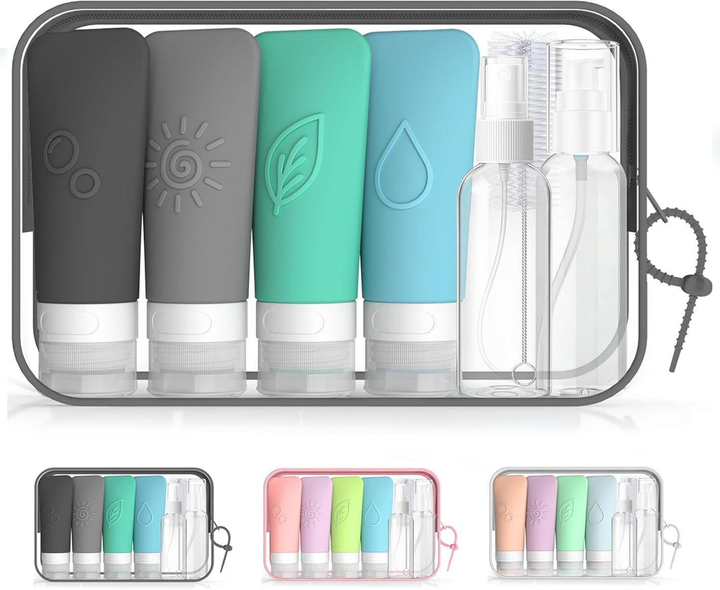 Silicone Travel Bottles Set - TSA Approved Leakproof Toiletry Kit with Easy-Squeeze Design | 16-Piece Waterproof Bag Included