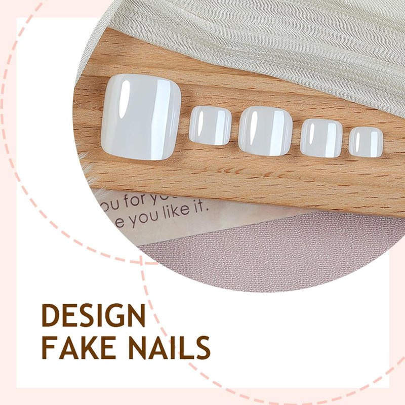 Press On Toenails - White Chrome Short Square Fake Nails | Mirror Gloss Finish, Full Cover, Reusable 24 Pcs