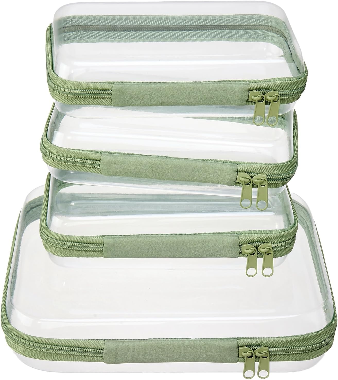 Clear Zipper Pouches - Hard Shell Toiletry Bag Set for Travel | 4 Pack, Black