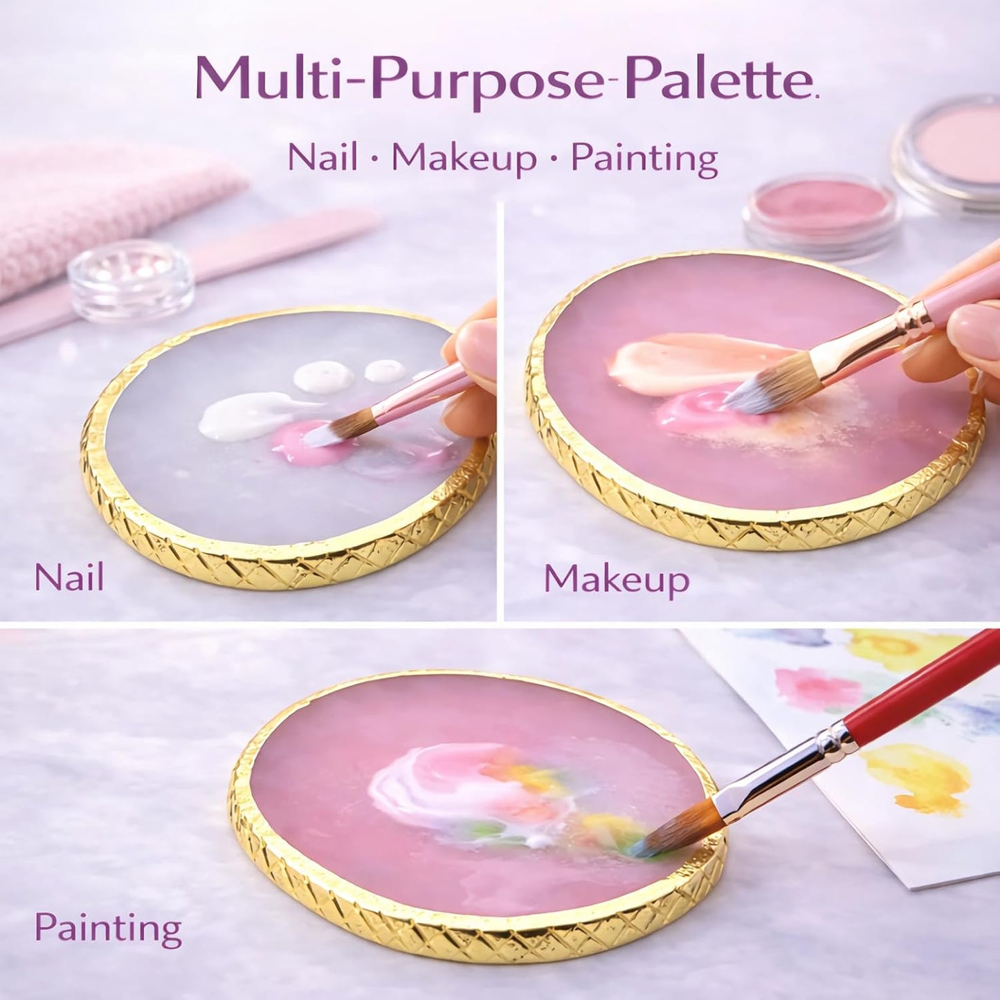 Resin Nail Art Palette - Gel Polish Mixing Board with Gold Edge | White & Pink Color Options for Salon & DIY