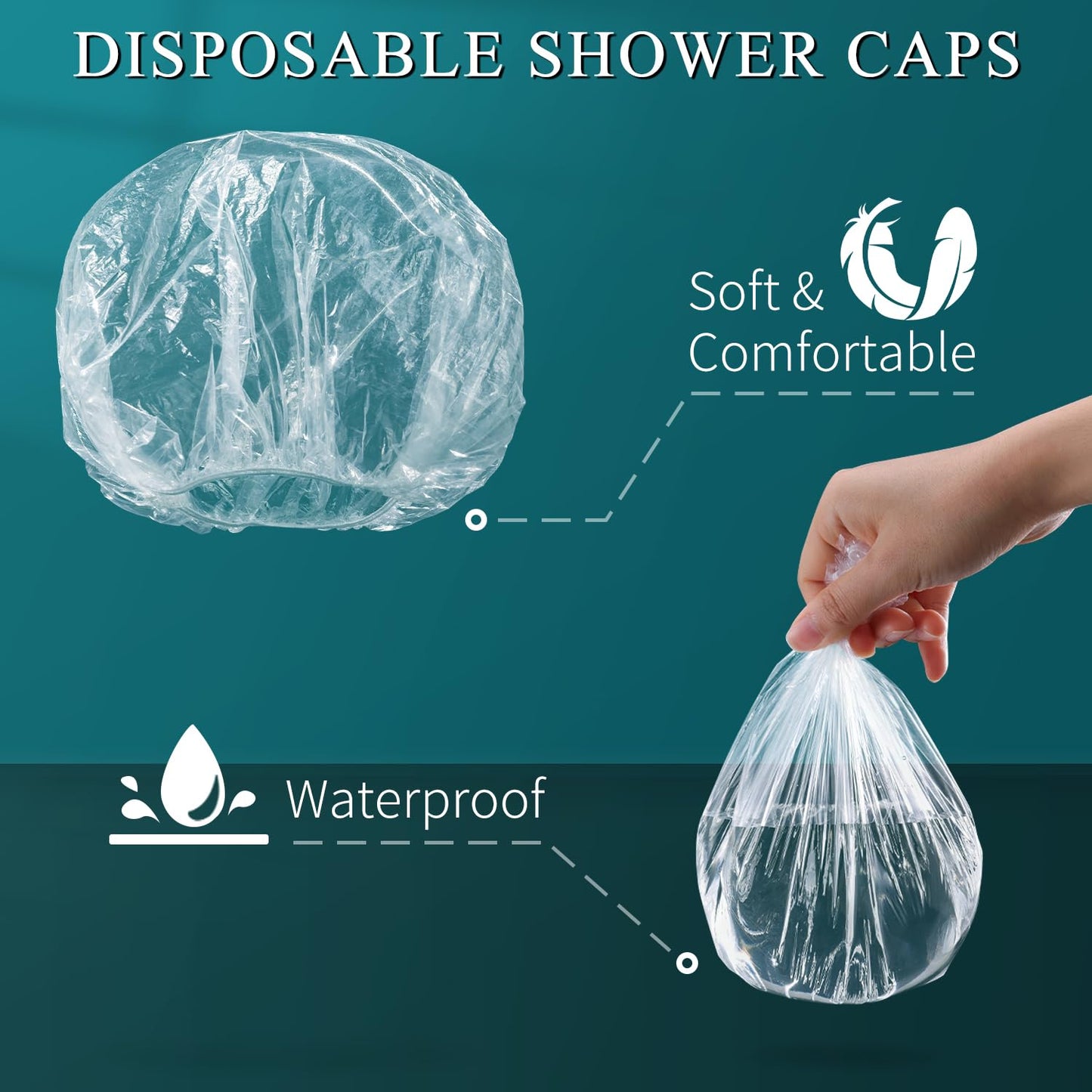 MORGLES 100 Pcs Disposable Shower Caps, Clear Large Shower Caps for Women Disposable, Plastic Hair Caps for Hair Treatment, Spa, Home & Travel Use,19.7"