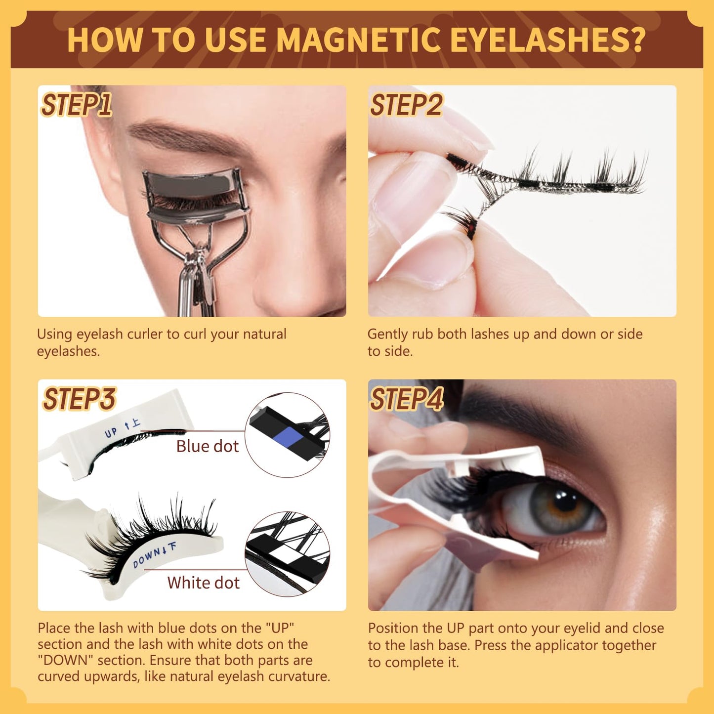 QUEWEL Magnetic Eyelashes 1 Pair Reusable Magnetic Eyelashes with Applicator No Glue Needed Eyelashes Cat Eye Natural Look Lash Clusters Kit Easy to Wear and Remove(B11)