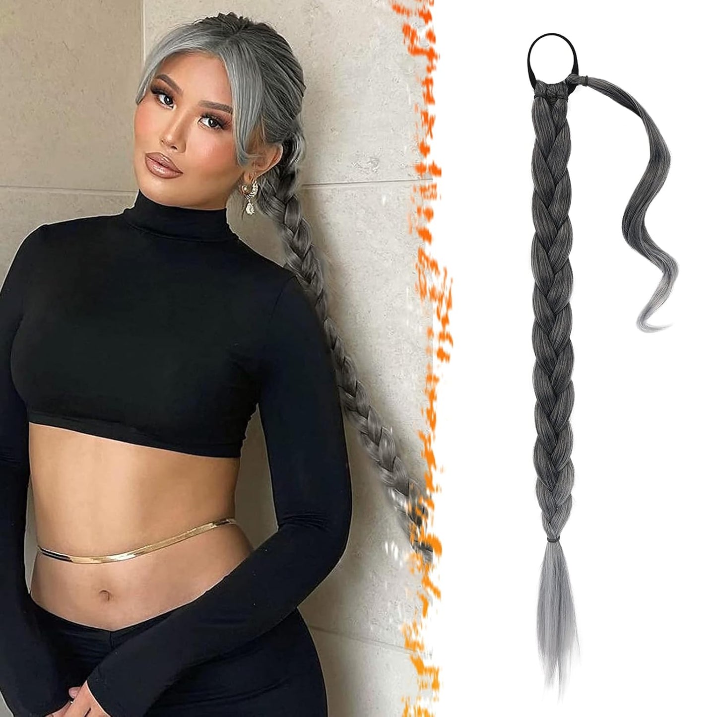 30 Inch Long Braided Ponytail Extension - Copper Red Wrap Around Hairpiece | Synthetic Hair for Women