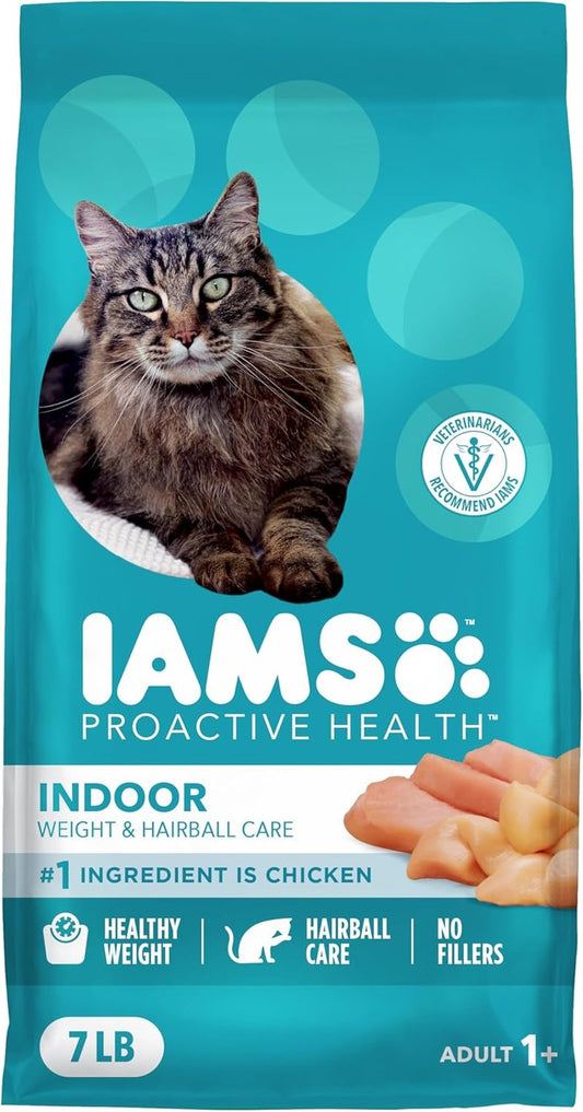 IAMS Proactive Health Dry Cat Food - Indoor Weight & Hairball Care | Real Chicken, 7 lb Bag