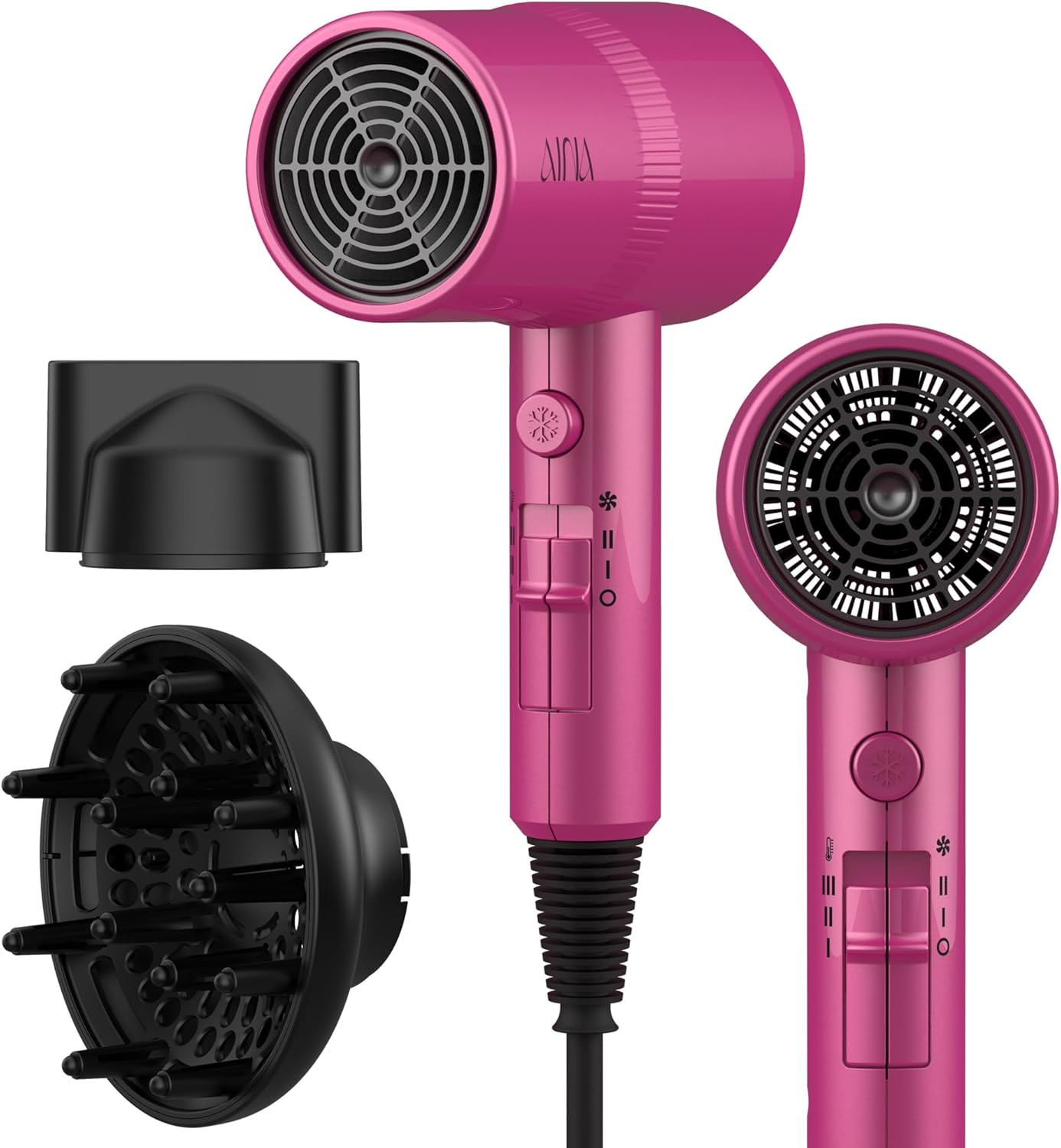 AINA Hair Dryer with Diffuser - Advanced Ionic Technology & Ceramic Coating | Fast Drying & Shine 110V/Ash Grey