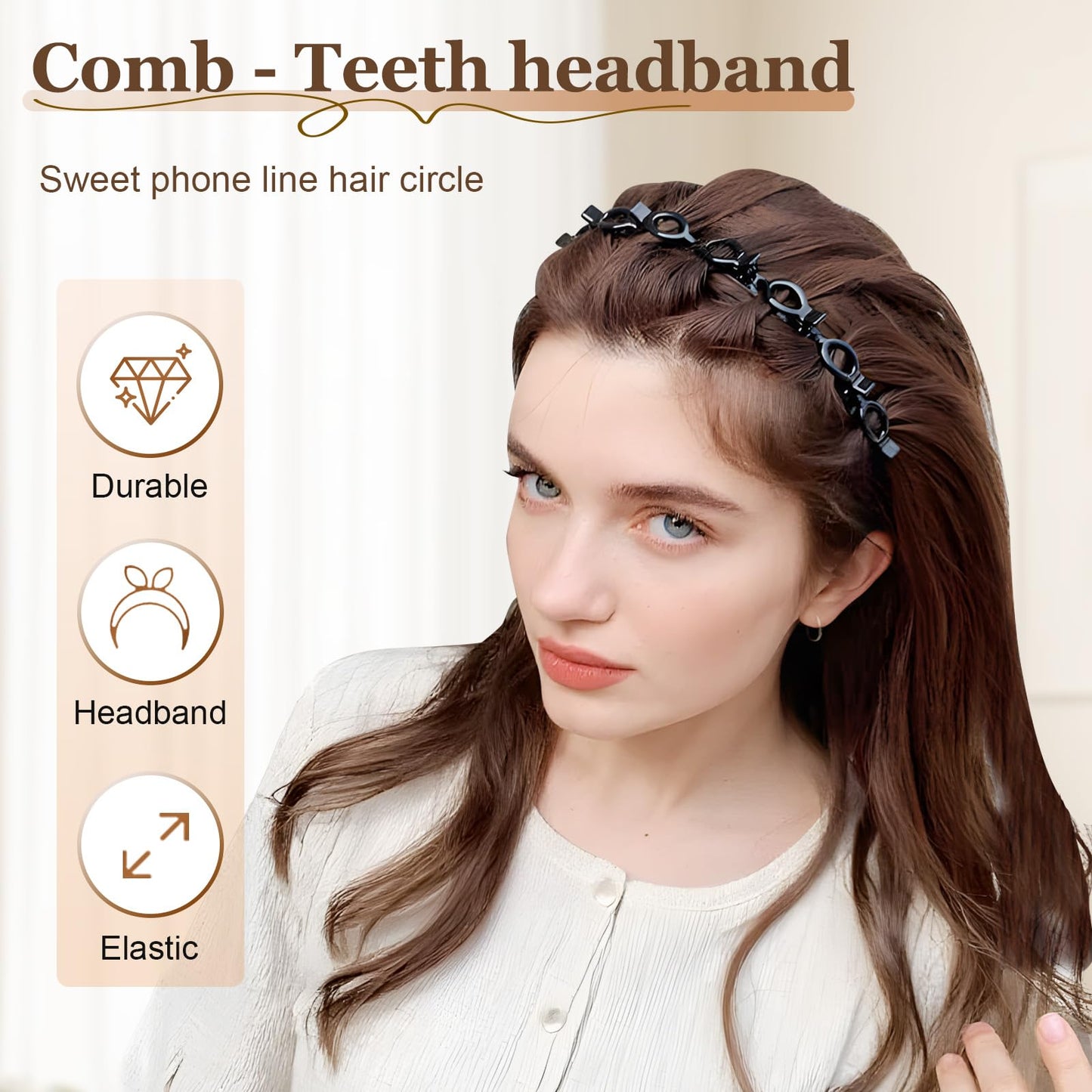 Headband with Clips 2 Pcs Bangs Hairstyle Hairpin Headband with 8 Clips Each, Multi Layer Toothed Braid Tool for Easy DIY Hairstyles, Hair Styling Accessories for Women Girls (Black × 2, One Size)