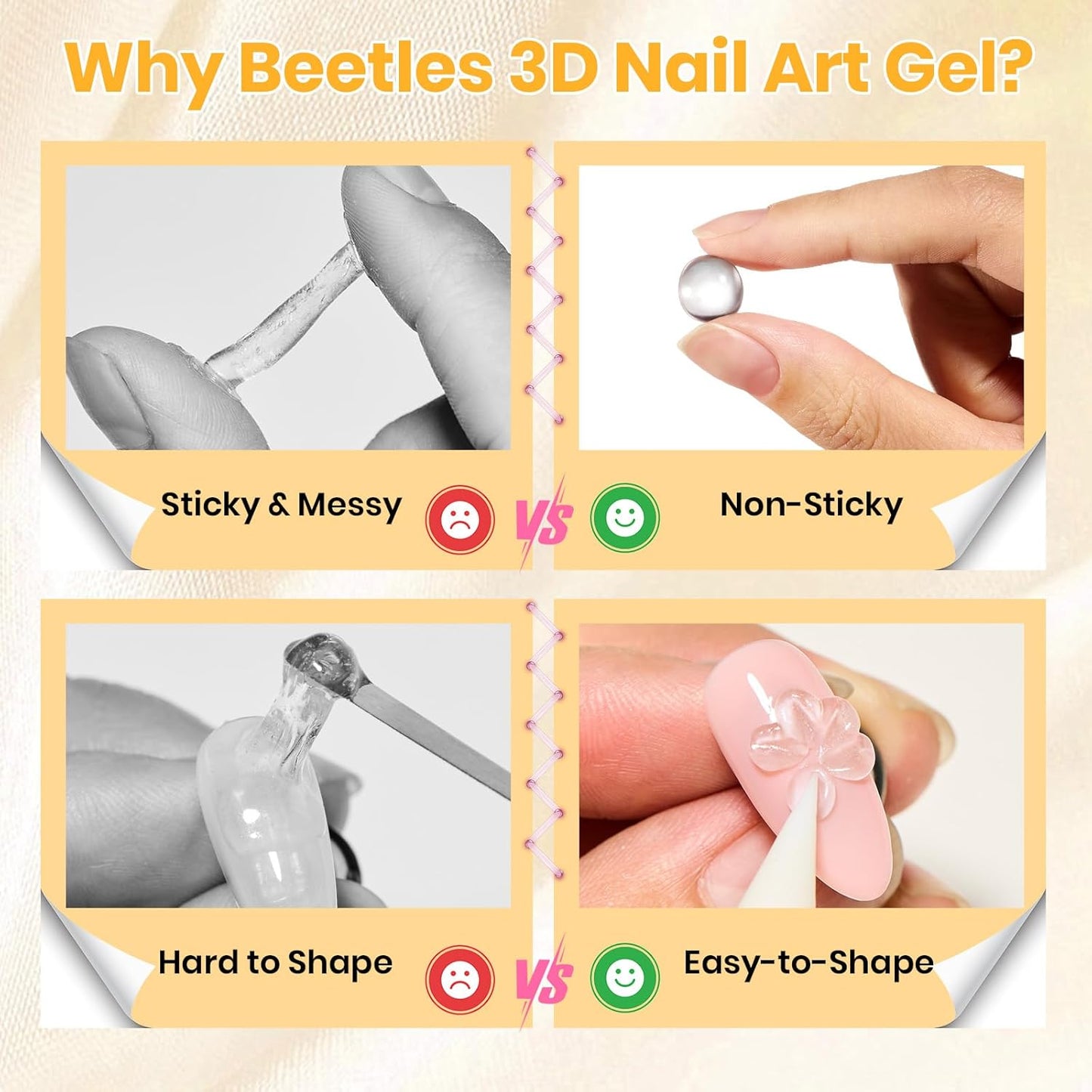 Beetles 3D Solid Builder Nail Gel Kit - 2 oz Clear Sculpting Gel for 3D Nail Art | Non-Sticky UV LED Gel with Dual Forms & Sculpting Pen