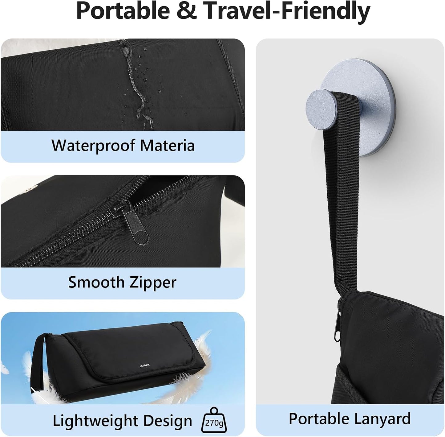 MOKURA Travel Hair Tools Organizer Bag - Heat Resistant Mat, Removable Storage Pouch for Curling Iron & Straightener | Black