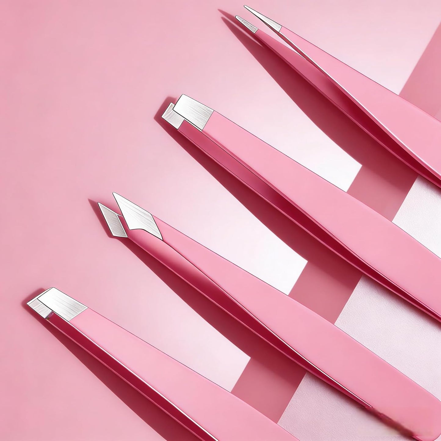 Stainless Steel Pink Tweezers Set - Precision Eyebrow & Facial Hair Removal | Travel Bag Included