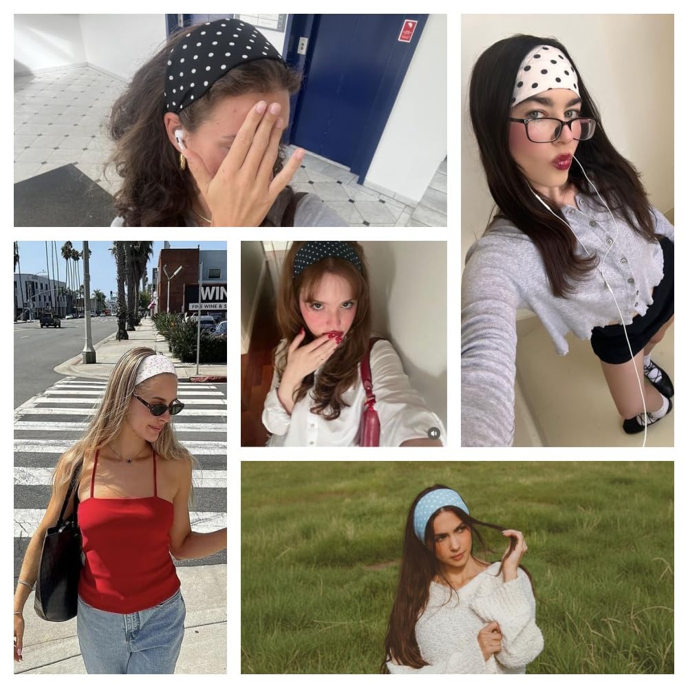 Anvnkl Stripe Headbands for Women 7 Pack Non Slip Soft Fabric Elastic for Girls Daily Cute Hairbands,Women's Fashion Headbands Polka Dot Headband