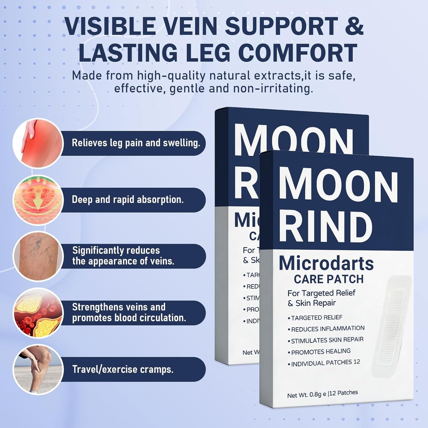 Moonrind Microdarts Care Patch - Relieve Leg Discomfort & Moisturize Skin | 2PCS, Deep Treatment for Fatigue