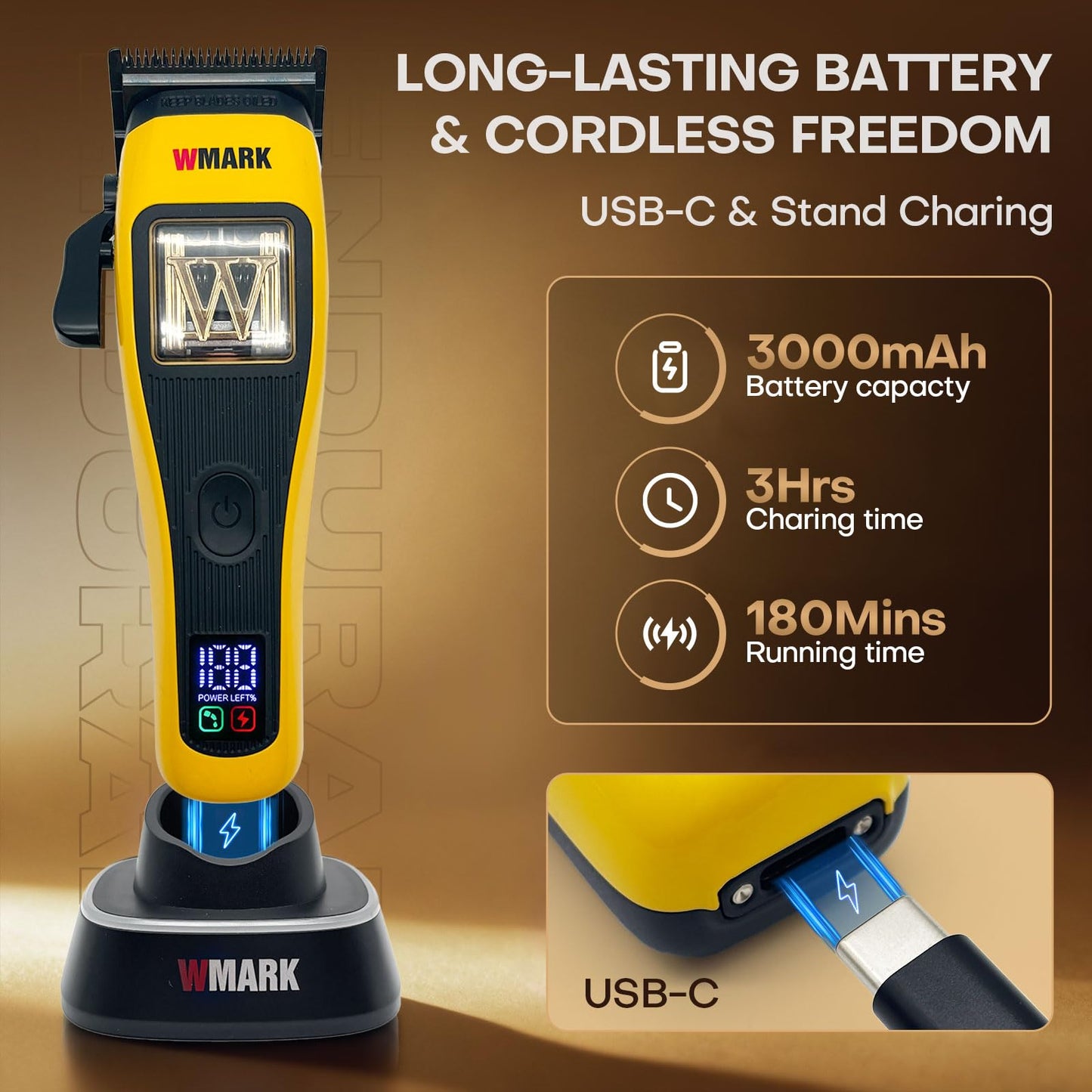 WMARK Hair Clippers for Men Professional Barber Clippers for Hair Cutting Kit Cordless Hair Clippers Maglev Vector Motor 10000RPM, LED Display, DLC Fade Blades, USB-C Rechargeable NG-X1 Plus