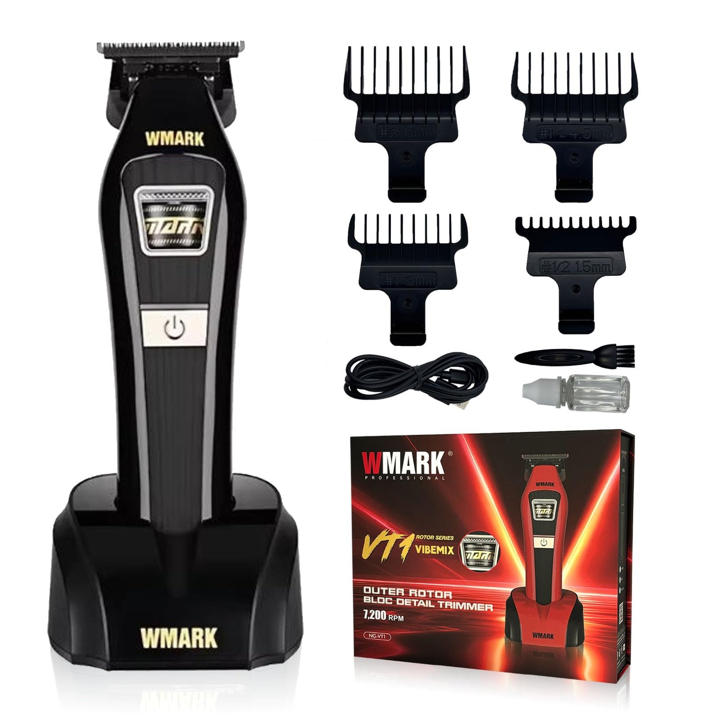 WMARK Hair Trimmer for Men Beard Trimmers for Barbers Electric Trimmer Cordless Hair Clippers for Men Professional, Visible Outer Rotor BLDC Motor, 440C Stainless Steel Ceramic Blades NG-VT1