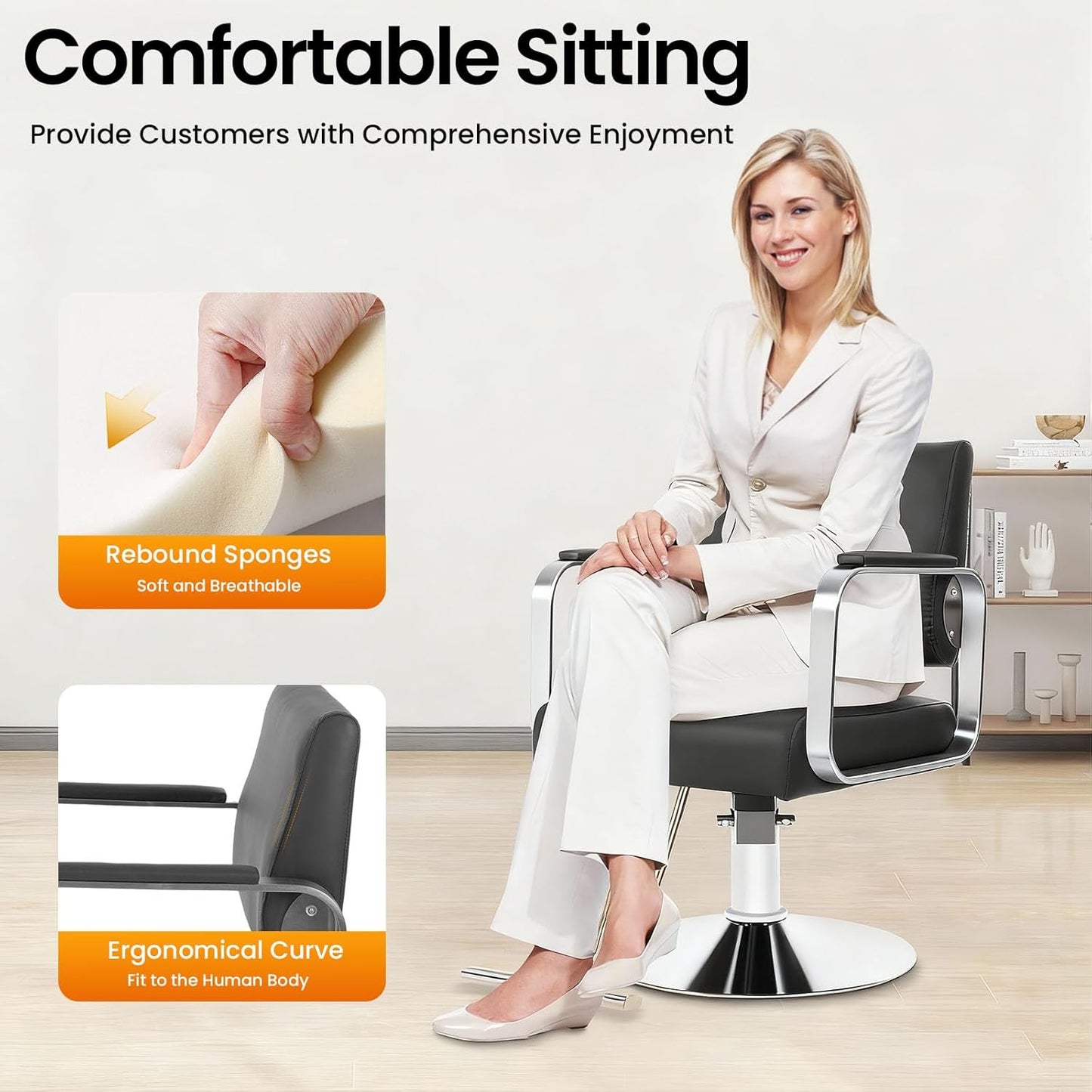 Salon Barber Chair - Hydraulic Pump & 360° Swivel | Adjustable Height Styling Chair for Barbershop & Home (Black/Silver)