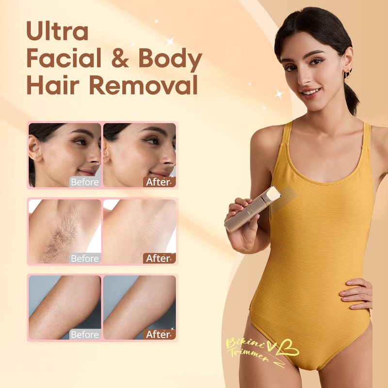 VG VOGCREST Bikini Trimmer for Women: Rechargeable 2-in-1 Painless Body Shaver for Leg Arm Underarm with Length Combs - Portable Travel Friendly Pubic Grooming Kit with Charging Dock (Light Pink)