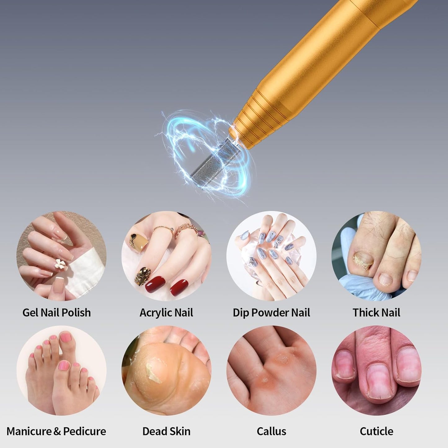 Electric Nail Drill Kit - Variable Speed Control for Acrylic & Gel Nails | 6 Grinding Bits, Quiet Operation (Gold)