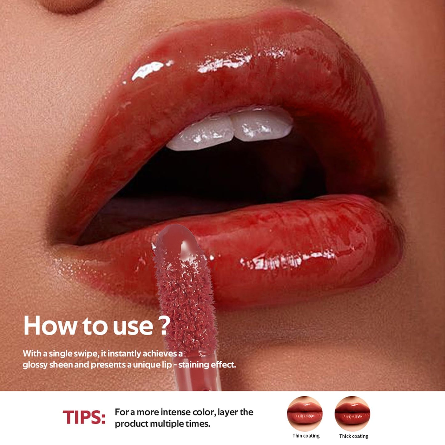LIP VB Hydrating Gloss Stain – Lip Tint Gloss with 12HR Hydration Long-Lasting Moisture & Shine, Smooth Lip Stain with Glossy Finish, Non-Sticky, Rich Color for All Skin Tones (#5 FIERY BLAZE TINT, 1)