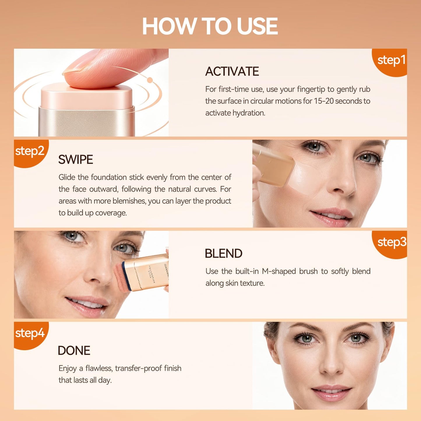QIANWHITE Korean Foundation Stick Foundation for Mature Skin Tint, Buildable Light to Full Coverage Foundation Makeup Concealer, Dual-Ended with Brush for All Skin - Natural Dewy Finish (IVORY)