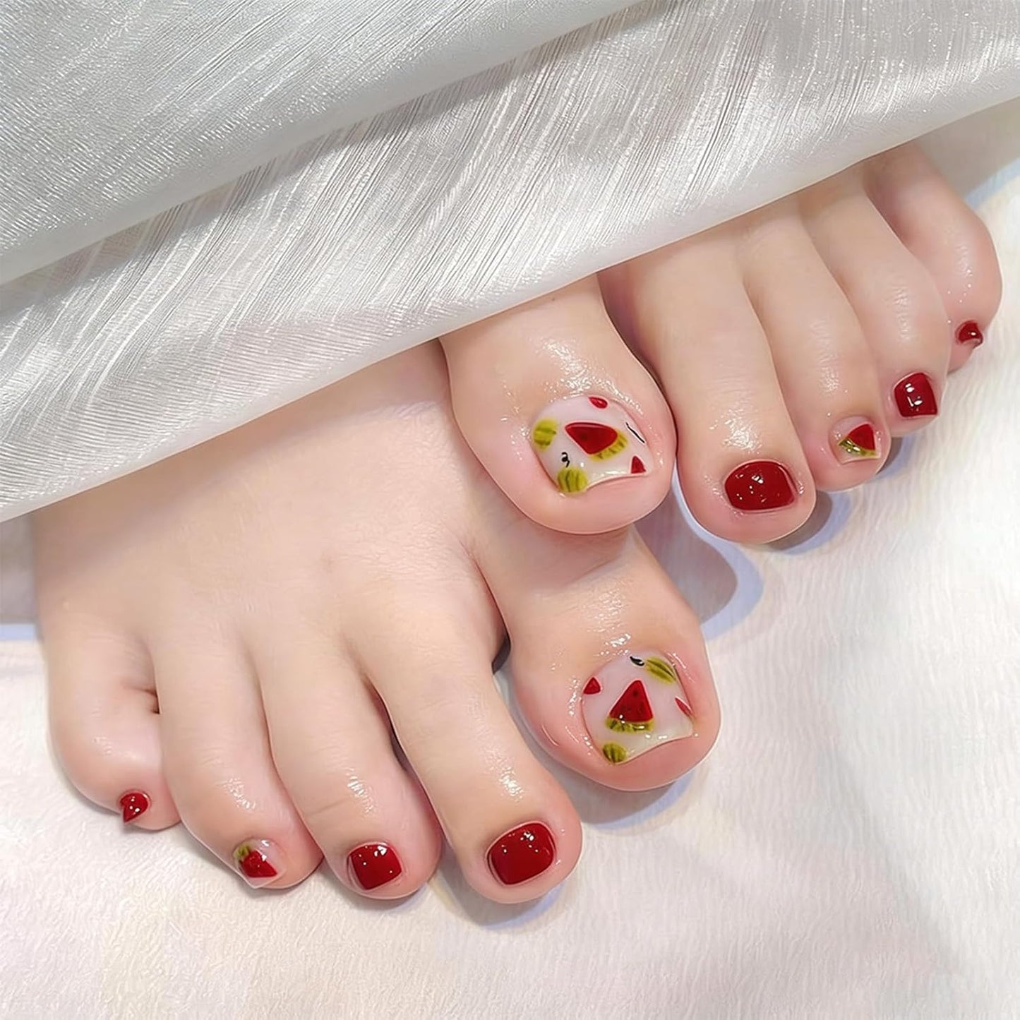 Press-On Toenails - Blue Starfish Short Square Acrylic Tips | Reusable Summer Beach Nails - 24 Pcs