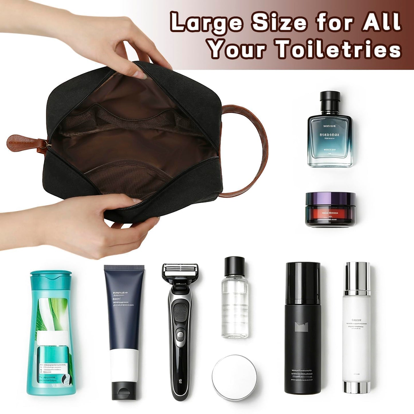 CLOUDWINGS Personalized Gifts for Men Dad - Initial Travel Toiletry Bag Hanging Dopp Kit, Waterproof Shaving Bag with Large Capacity, Fathers Day Birthday Gifts for Him Dad Husband Boyfriend (T)