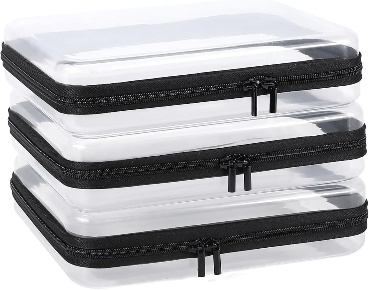 Clear Hard Shell Zipper Case - 3 Pack Waterproof Makeup Organizer | Medium Size Black Travel Toiletry Bag