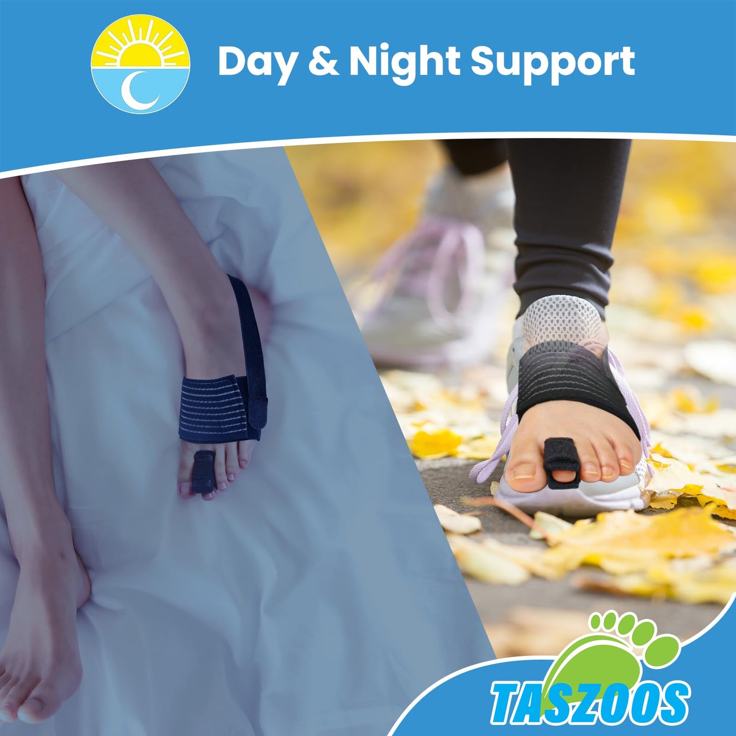TASZOOS Hammer Toe Straightener - Adjustable Hammer Toe Corrector for Women & Men - Non-Slip Toe Splint Relief for Curled, Broken Support - Toe Wrap for Resting, Standing (1 Foot Wrap & 1 Strap)