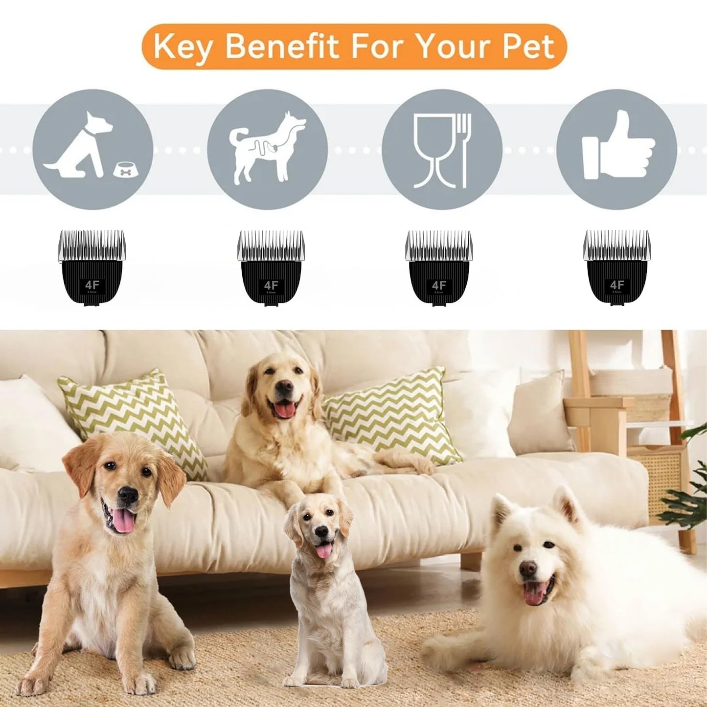 TGSBHIO Replacement Blade for nebot P1 Pro Pet Grooming Kit & Vacuum,Size-4F Cut Length 3/8"(9.5mm),Made of Ceramic Blade & Stainless Steel Blade