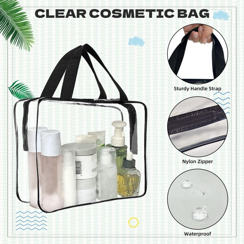 GEMLORD Large Clear Cosmetic Organizer - 12 Piece Makeup Bag Set | PVC Travel Toiletry Bags with Zipper and Handle