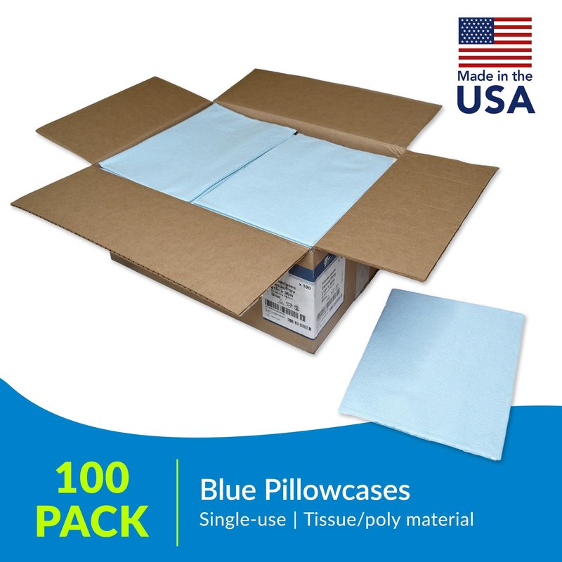 Avalon 703 Disposable Pillowcases, Blue, 21” Wide x 30” Long (Pack of 100) ― Single-Use Pillowcases ― Tissue with Poly Back to Help Prevent Leak-Through ― Pebble Embossed ― Medical Supplies
